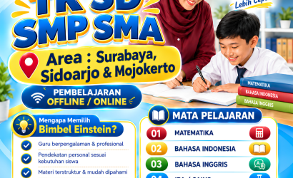 Bimbel Einstein layanan les privat rumah dan online fleksibel untuk area Surabaya Sidoarjo dan Mojokerto